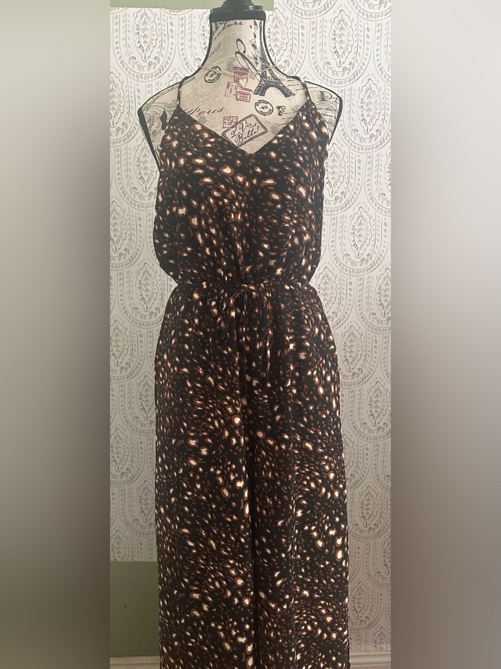 Gilli Black Jumpsuit with Cream and Tan Abstract Print